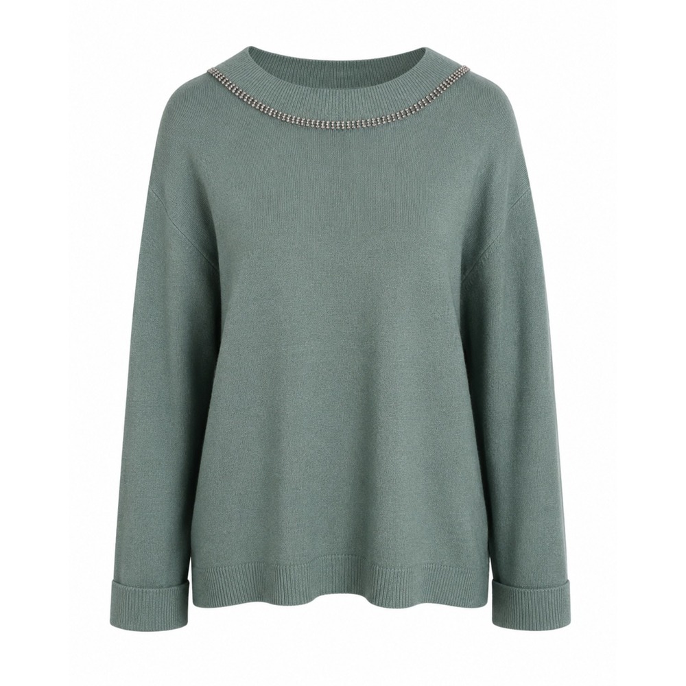 Soft Surroundings Sage Green Chain Neckline Sweater Wool Blend Size M NWT